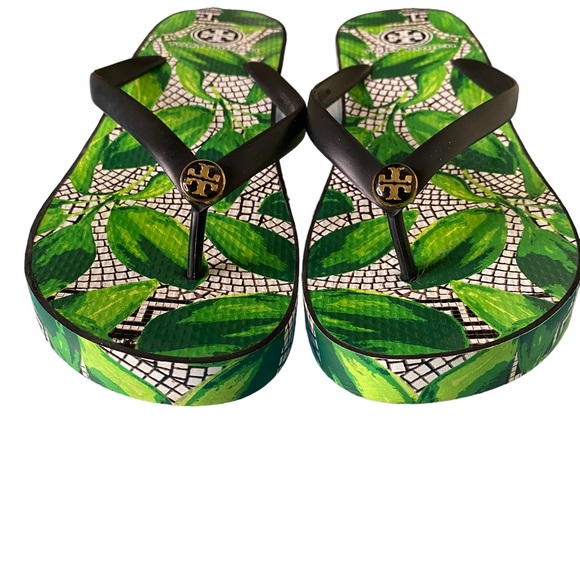 Tory Burch Island Resort Platform Wedge Flip Flop Leaf & Mosaic Print Sandal 9.5 - Picture 4 of 10